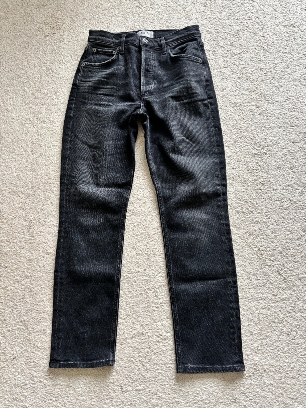 Agolde Riley Long High Rise Straight Jeans Black Size 26